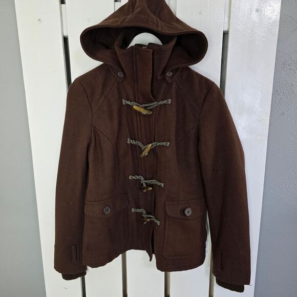 dELiA's Wool Blend Brown Hooded Zip Toggle Coat M Bella Swan Y2K Norm Thinsulate - Picture 1 of 12